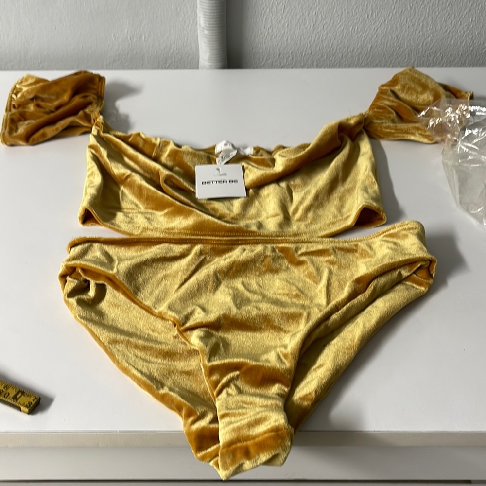 NWT Better Be Gold Velvet Crop top Bikini large